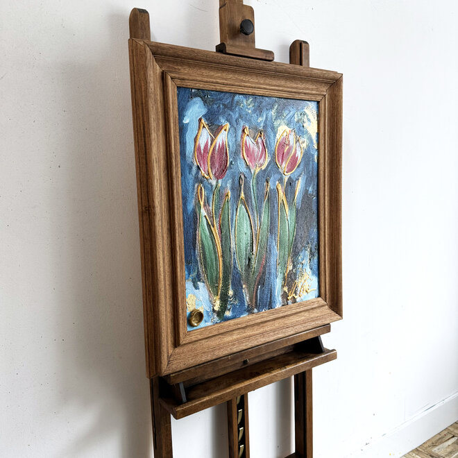 Painting - 30x40 cm - Rick Triest - Tulp Mania - Tulp artwork Sky Blue + Oak frame - 2
