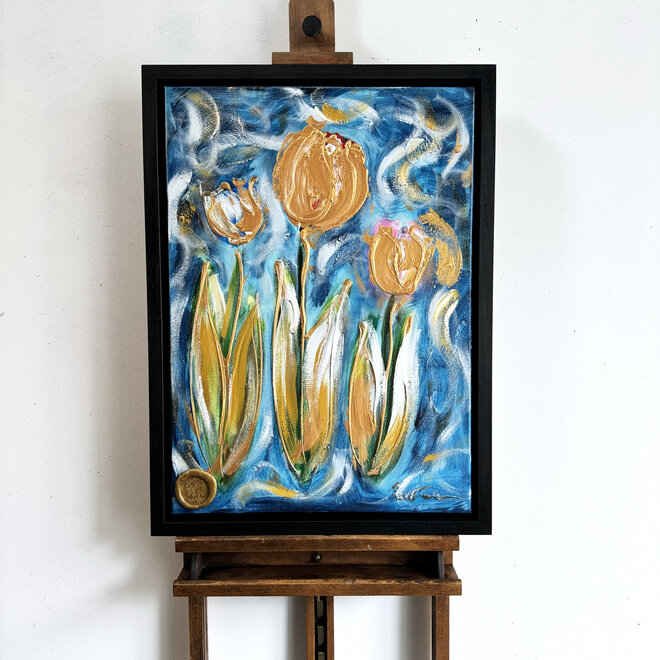 Painting  - 50x70 cm -Colorful Series - Tulp Mania - Tulip Dream With Gold - #12