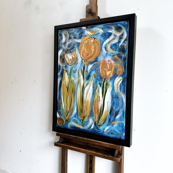 Painting  - 50x70 cm - Rick Triest - Colorful Series - Tulp Mania - Tulip Dream With Gold - #12