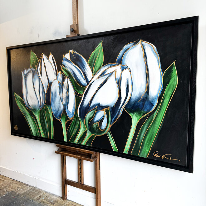 Painting  -100x200 cm - Rick Triest - Tulp Mania - Delft tulips with Prussian Blue