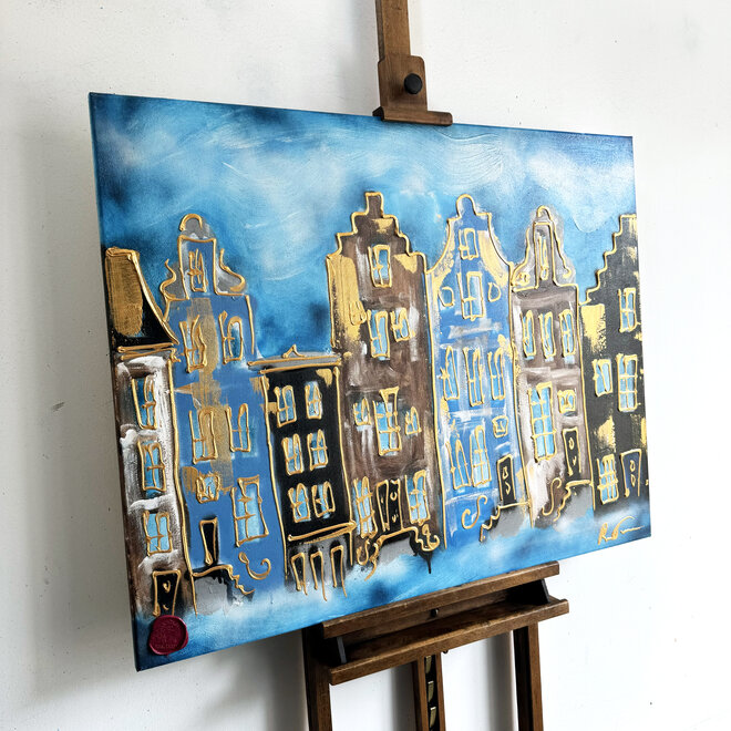 Painting- 80x100cm - Rick Triest - Amsterdam Herengracht-Blue & Gold  #29