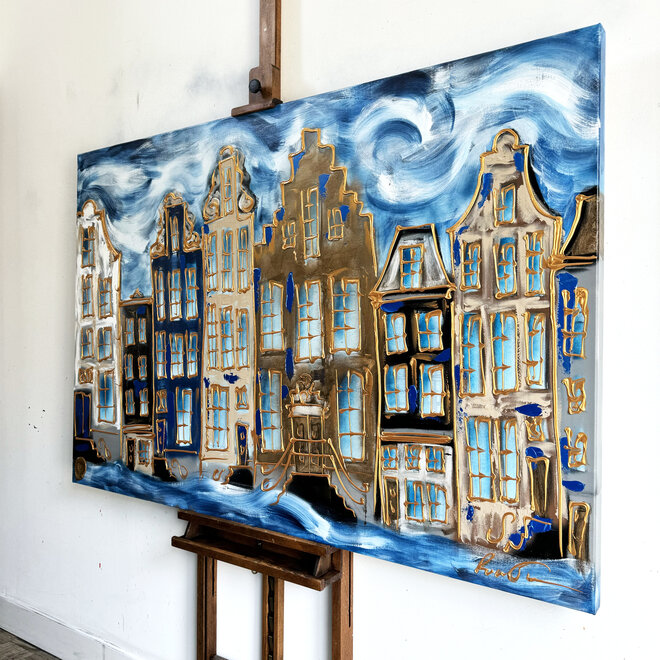 Painting- 100x150cm - Rick Triest - Amsterdam Herengracht -Blue & Gold #127