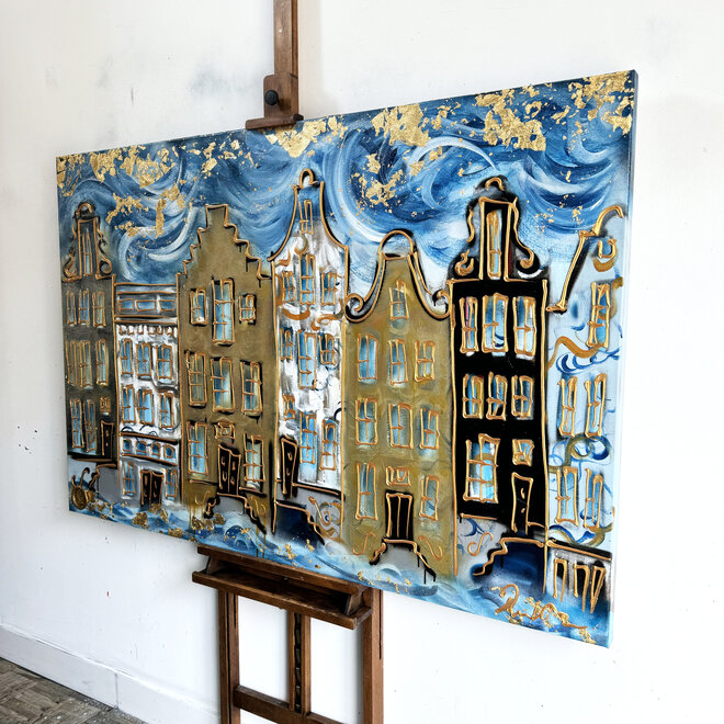 Painting- 100x150cm - Rick Triest - Amsterdam Herengracht -Blue & Gold #132