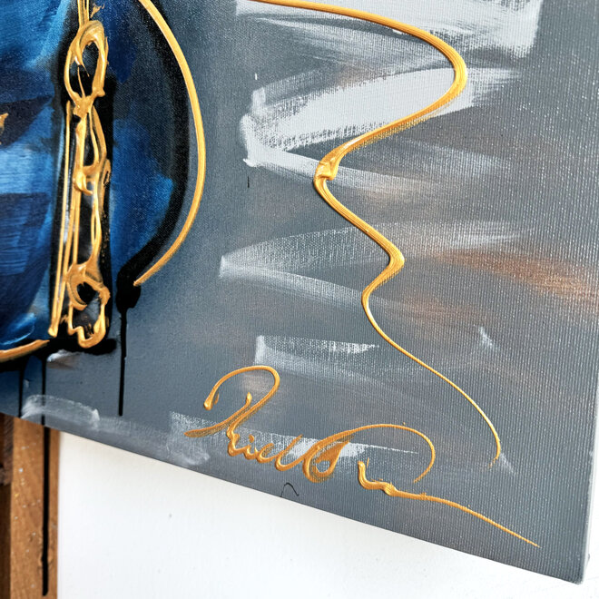 Schilderij - 100x140 cm - Rick Triest - Amsterdam Herengracht -Prussian Blue & Gold #19