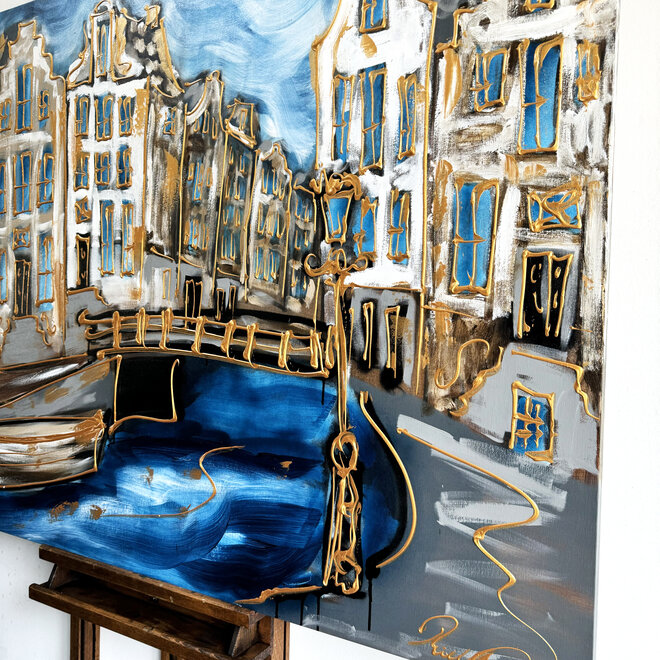 Painting - 100x140 cm - Rick Triest - Amsterdam Herengracht -Prussian Blue & Gold #19