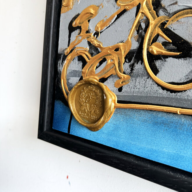 Schilderij - 100x140 cm - Rick Triest - Amsterdam Herengracht -Prussian Blue & Gold #12