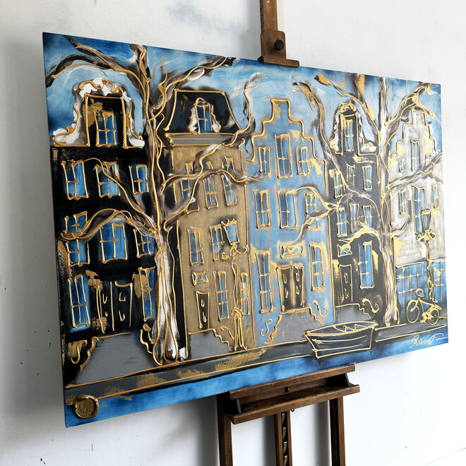 Painting - 100x140 cm - Rick Triest - Amsterdam Herengracht -Prussian Blue & Gold #20