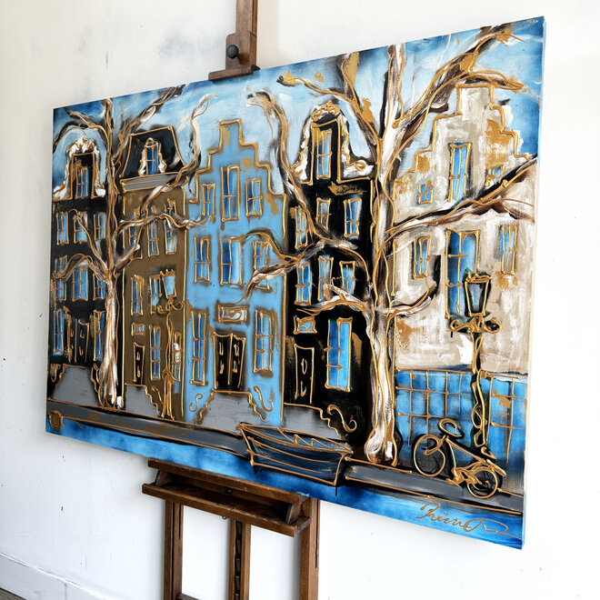 Painting - 100x140 cm - Rick Triest - Amsterdam Herengracht -Prussian Blue & Gold #20