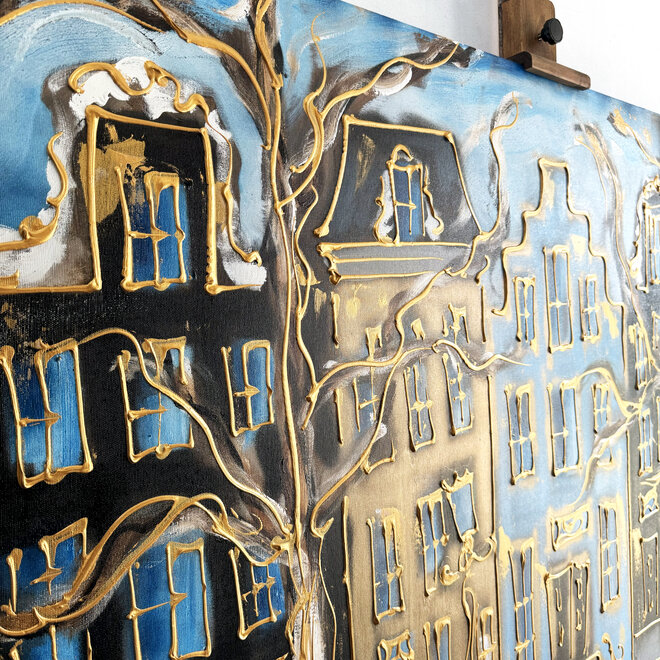 Painting - 100x140 cm - Rick Triest - Amsterdam Herengracht -Prussian Blue & Gold #20