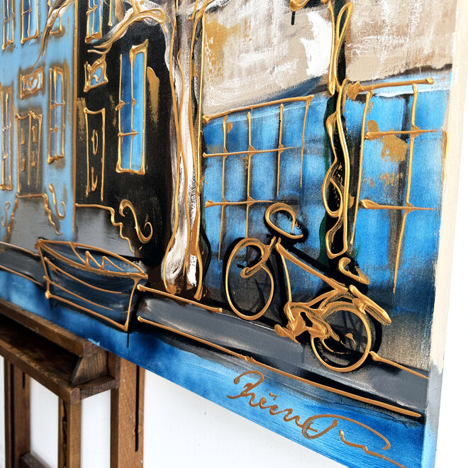 Painting - 100x140 cm - Rick Triest - Amsterdam Herengracht -Prussian Blue & Gold #20