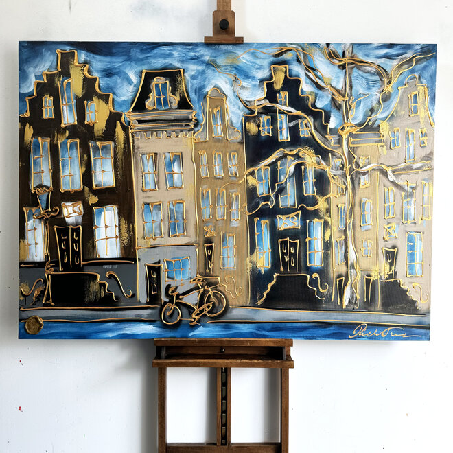 Painting - 100x140  cm - Amsterdam Herengracht -Prussian Blue & Gold #15