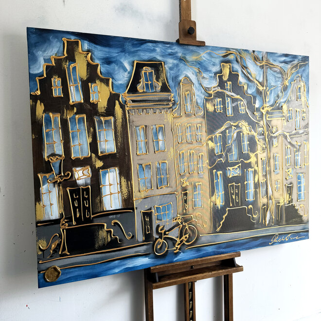 Painting - 100x140 cm - Rick Triest - Amsterdam Herengracht -Prussian Blue & Gold #15