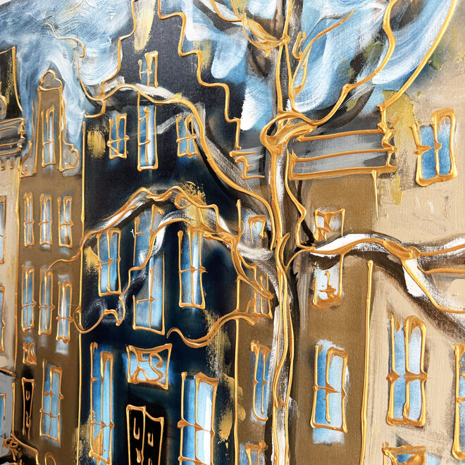 Painting - 100x140 cm - Rick Triest - Amsterdam Herengracht -Prussian Blue & Gold #15