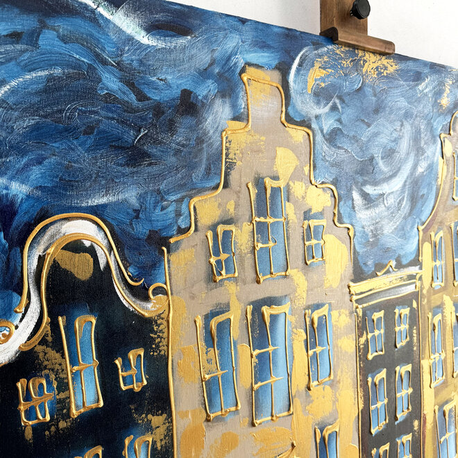 Painting - 100x140 cm - Rick Triest - Amsterdam Herengracht -Prussian Blue & Gold #14