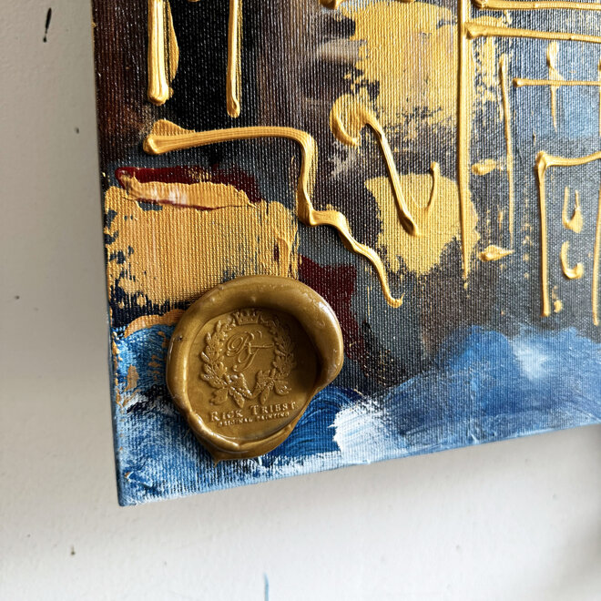 Schilderij - 100x140 cm - Rick Triest - Amsterdam Herengracht -Prussian Blue & Gold #14