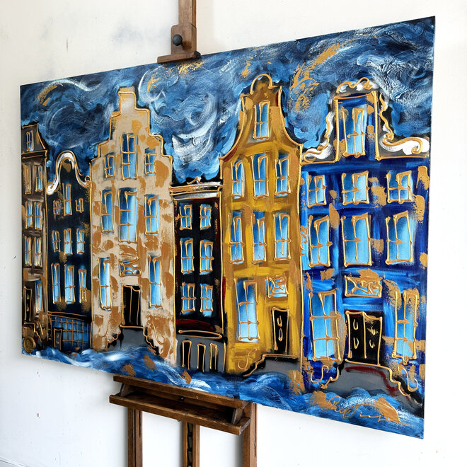 Painting - 100x140 cm - Rick Triest - Amsterdam Herengracht -Prussian Blue & Gold #14