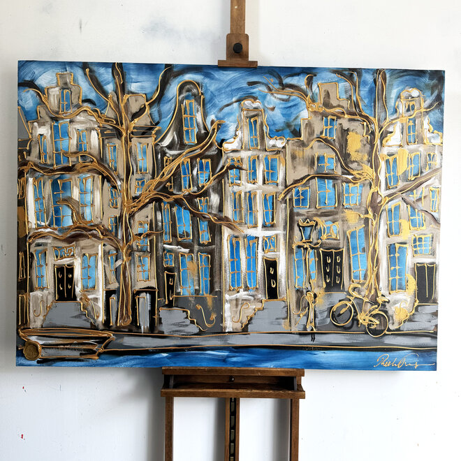 Painting - 100x140  cm - Amsterdam Herengracht -Prussian Blue & Gold #16