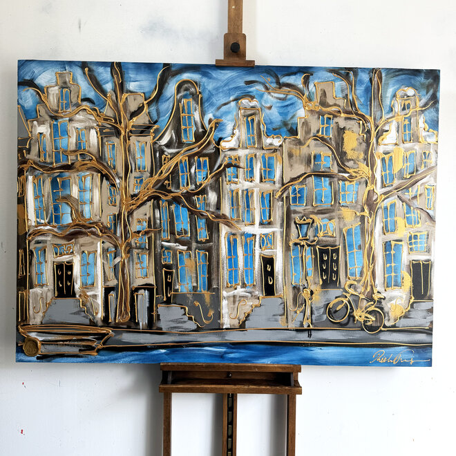 Painting - 100x140 cm - Rick Triest - Amsterdam Herengracht -Prussian Blue & Gold #16