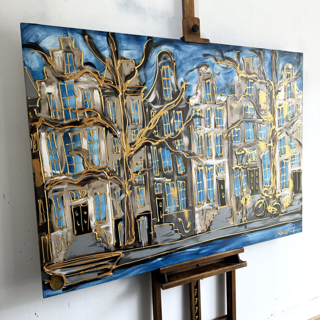 Painting - 100x140 cm - Rick Triest - Amsterdam Herengracht -Prussian Blue & Gold #16