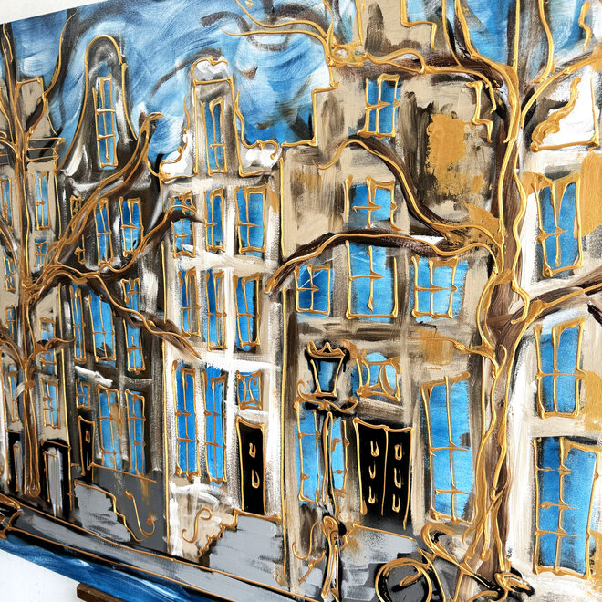 Painting - 100x140 cm - Rick Triest - Amsterdam Herengracht -Prussian Blue & Gold #16