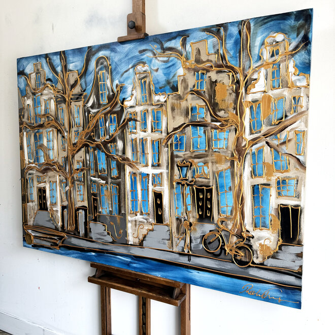 Painting - 100x140 cm - Rick Triest - Amsterdam Herengracht -Prussian Blue & Gold #16