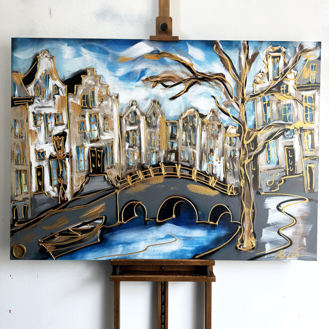 Painting - 100x140  cm - Amsterdam Herengracht -Prussian Blue & Gold #18