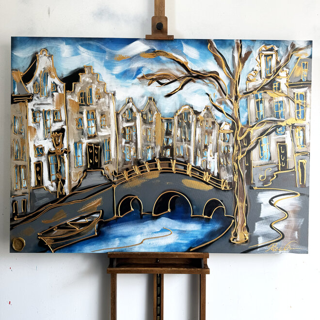 Painting - 100x140 cm - Rick Triest - Amsterdam Herengracht -Prussian Blue & Gold #18