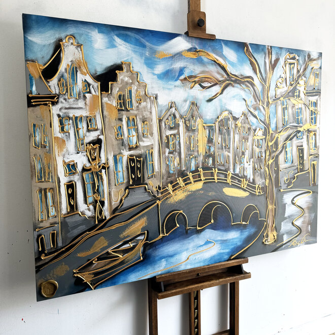 Painting - 100x140 cm - Rick Triest - Amsterdam Herengracht -Prussian Blue & Gold #18