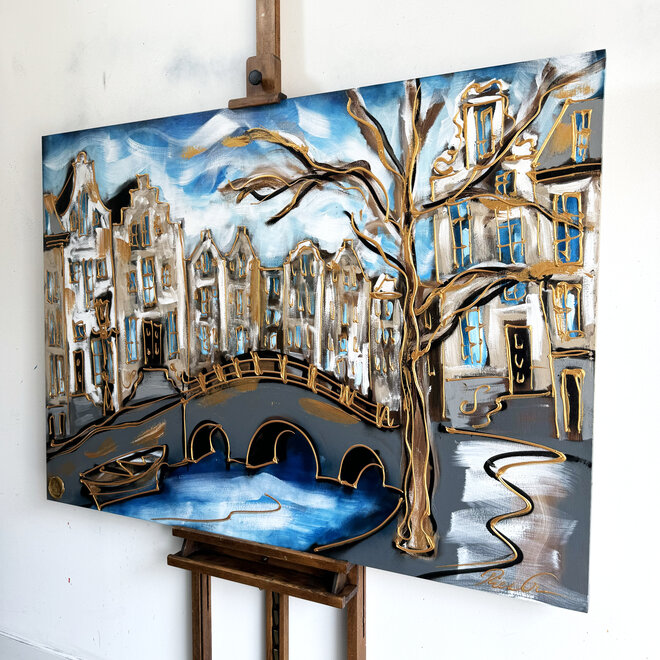 Painting - 100x140 cm - Rick Triest - Amsterdam Herengracht -Prussian Blue & Gold #18