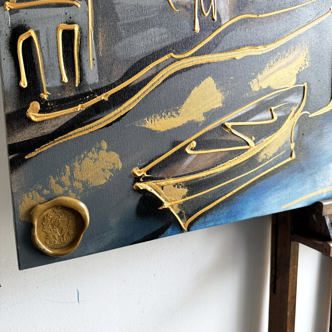 Painting - 100x140 cm - Rick Triest - Amsterdam Herengracht -Prussian Blue & Gold #18