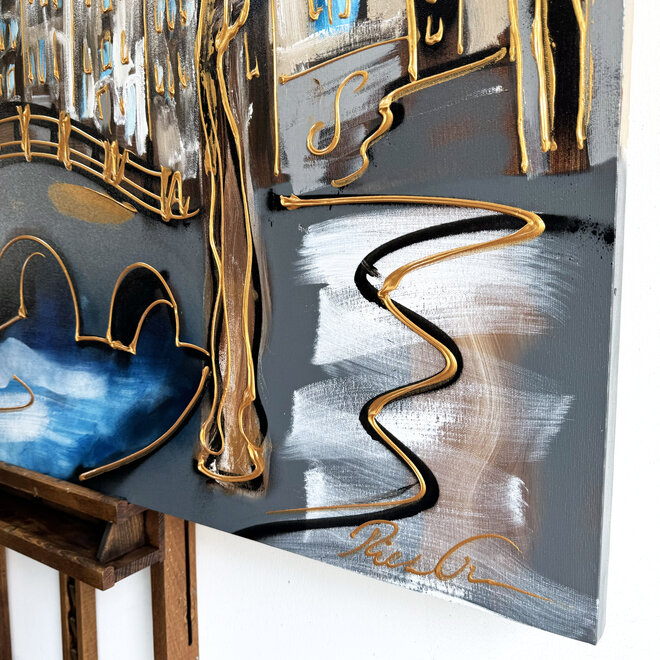 Painting - 100x140 cm - Rick Triest - Amsterdam Herengracht -Prussian Blue & Gold #18