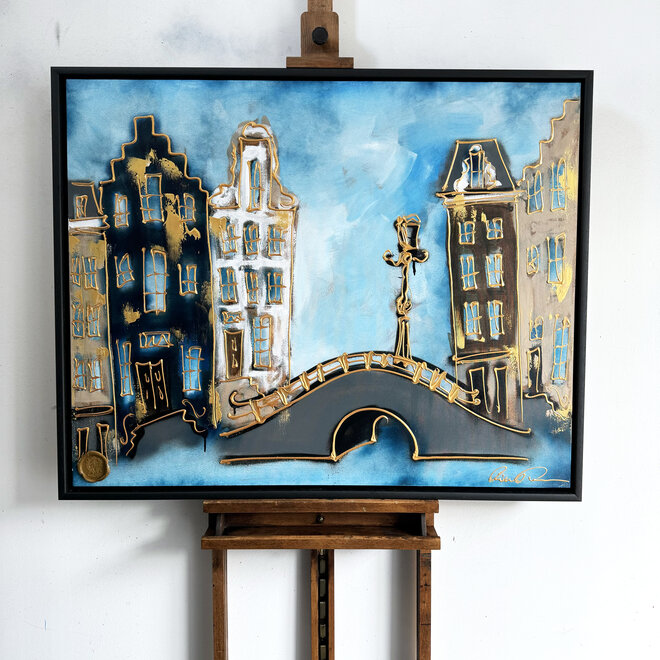 Painting - 80x100 - Rick Triest - Amsterdam Herengracht -Blue & Gold #27