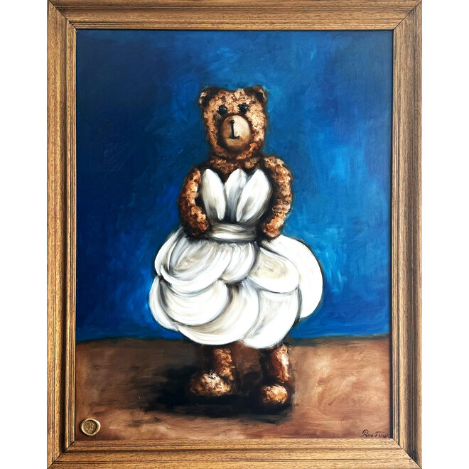 Oil painting - Rick Triest - 80x100 cm - Sir Bobby the Teddybear - Lady Bobby in Cocktail dress