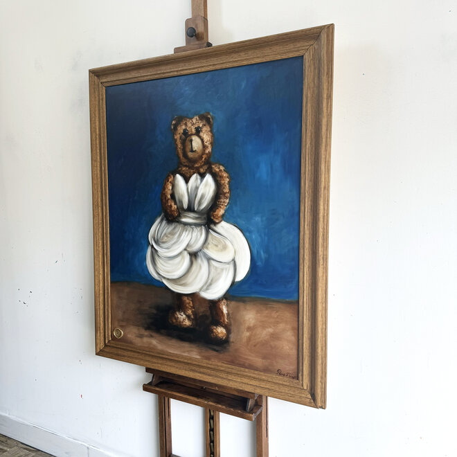 Olieverf schilderij- 80x100 cm -Rick Triest -Sir Bobby de teddybeer - Lady Bobby in Cocktail dress