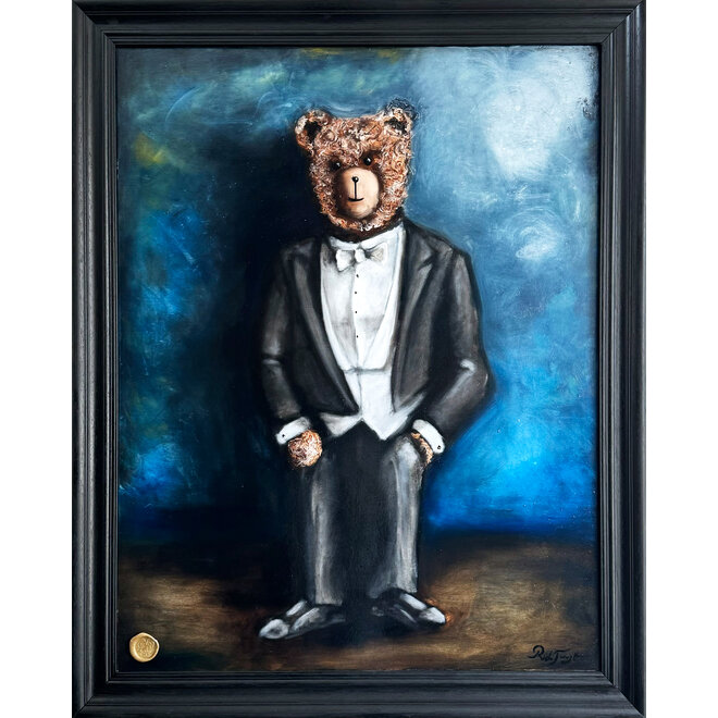 Olieverf schilderij- 80x100 cm -Rick Triest -Sir Bobby de teddybeer - Sir Bobby in white tie