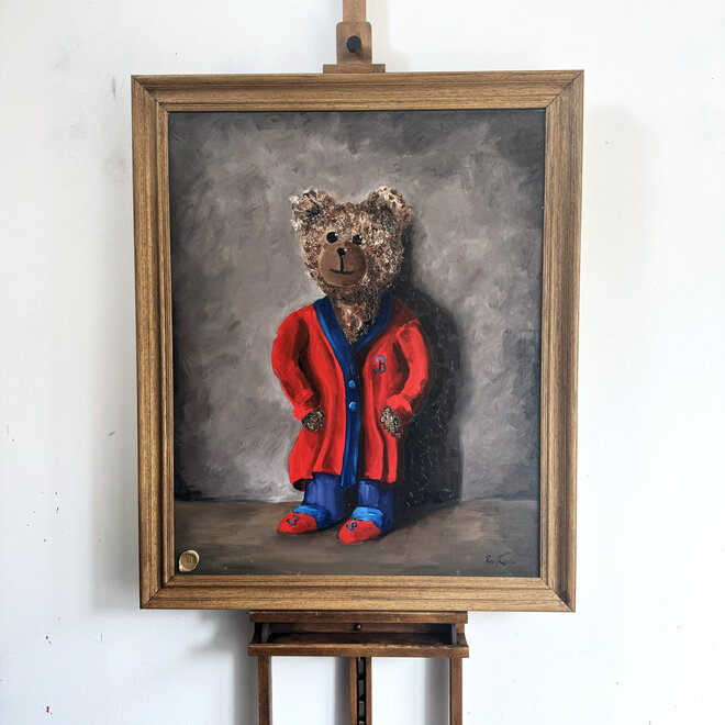 Oil painting - Rick Triest - 80x100 cm - Sir Bobby in red dressing gown