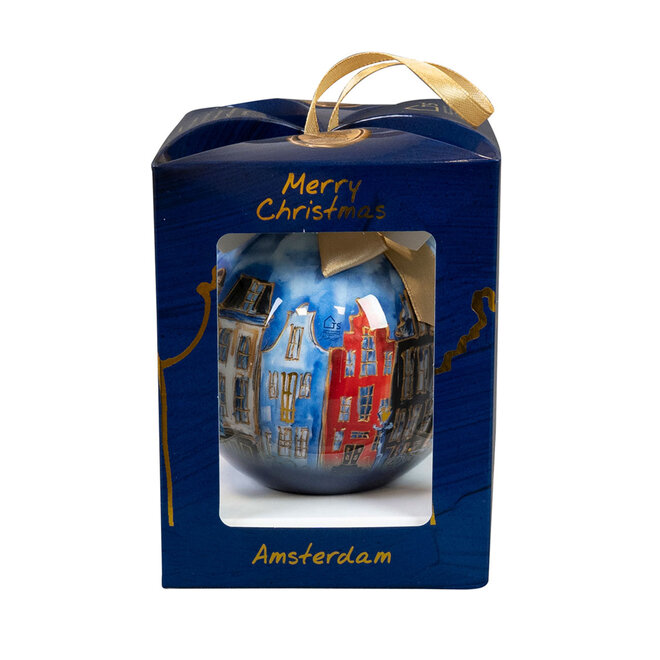 Designed by Rick Triest  TS Collection - Giftbox kerstbal Canalhouses red D10 H14 - XL