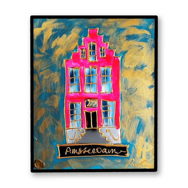 Schilderij- 80x100 cm - Amsterdam Herengracht -NEON met lijst