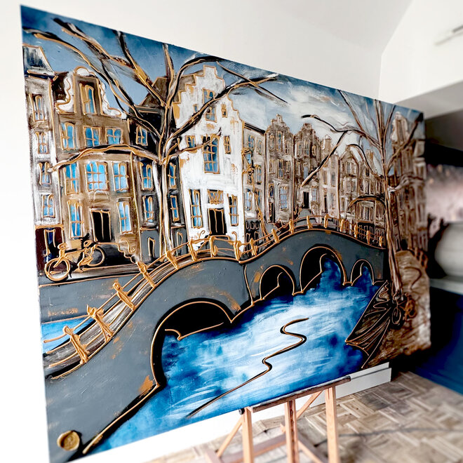 Painting- 140x200cm - Rick Triest - Amsterdam Herengracht -Prussian Blue & Gold