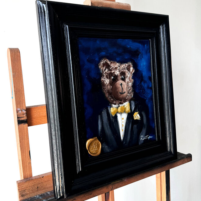 OiPainting - Rick Triest - 24x30 cm - Bobby the Teddybear -Classic  Bobby -impasto - Portret bij nacht