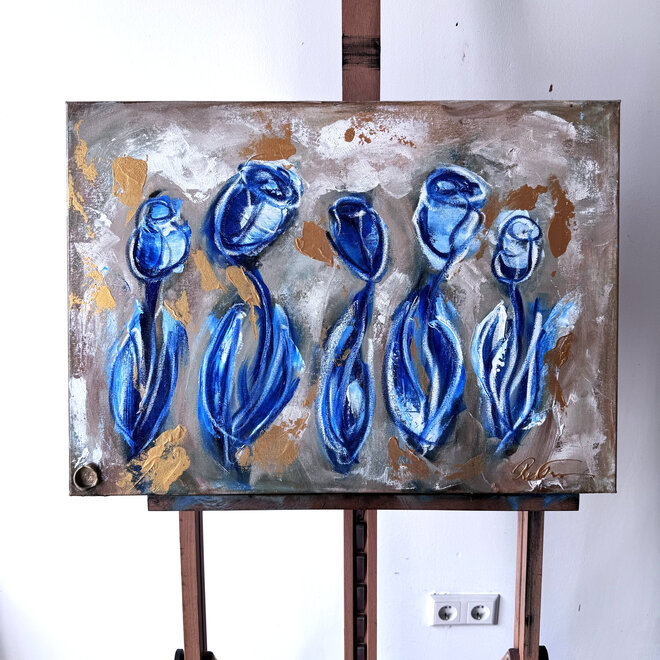 Schilderij -50x70 cm - Rick Triest - Tulip Delft blue from sennelier with Lime wash #3