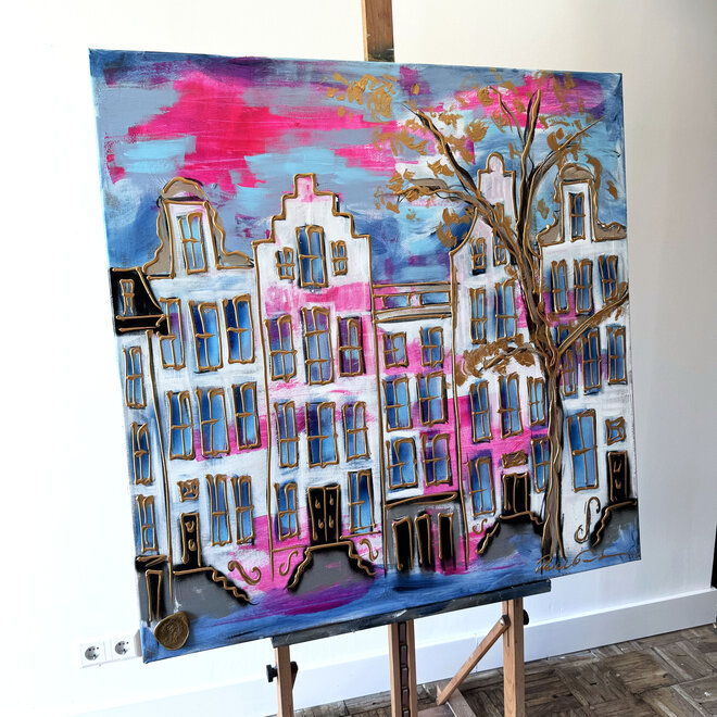 Painting- 100x100cm - Rick Triest - Amsterdam Herengracht- Prussian Blue & Gold -  #154