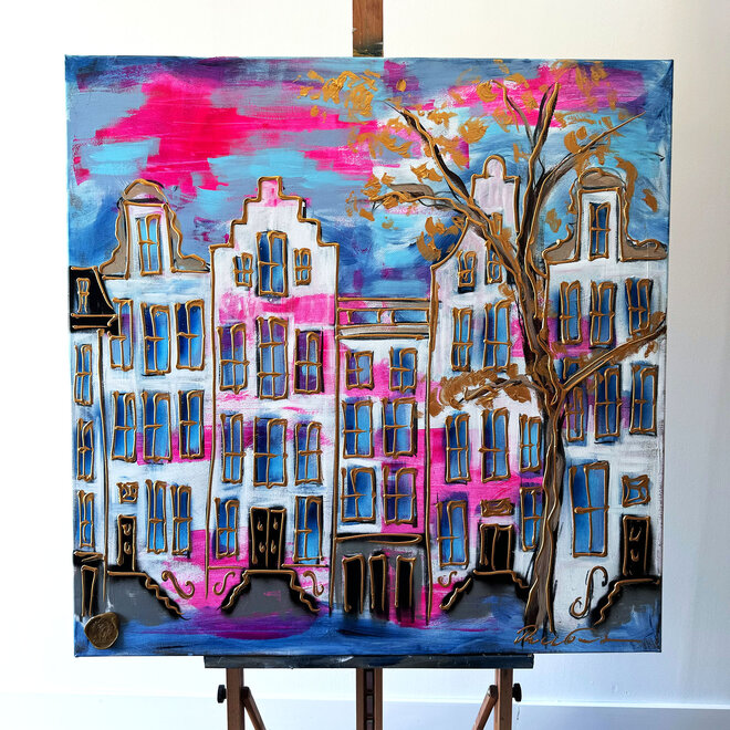 Painting- 100x100cm - Rick Triest - Amsterdam Herengracht- Prussian Blue & Gold -  #154