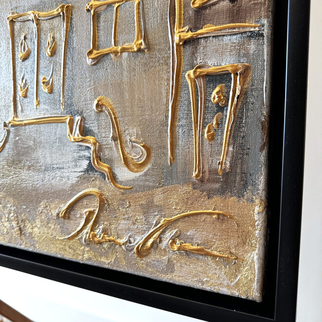 Schilderij - 100x150 cm - Rick Triest - Amsterdam Herengracht - White wash & Goldleaf - Raw Umber #3