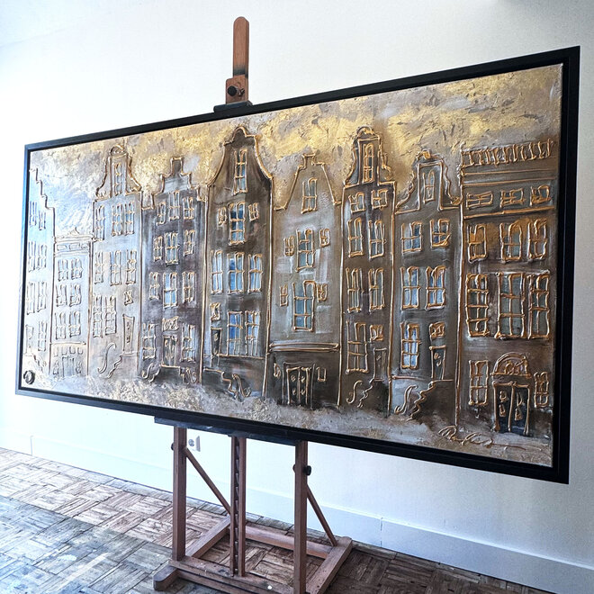 Painting - 100x200  cm - Amsterdam Herengracht - White wash & Goldleaf - Raw Umber #4