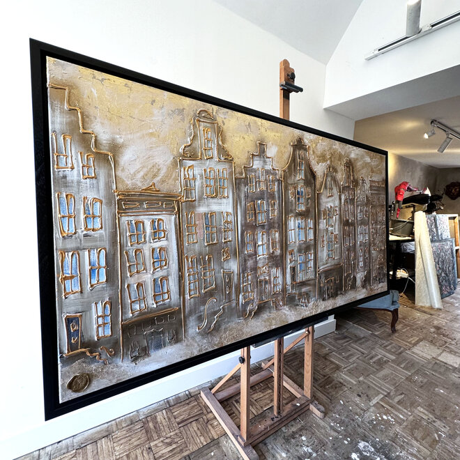 Painting - 100x200 cm - Rick Triest - Amsterdam Herengracht - White wash & Goldleaf - Raw Umber #4