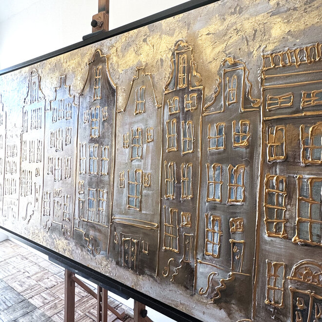 Painting - 100x200 cm - Rick Triest - Amsterdam Herengracht - White wash & Goldleaf - Raw Umber #4