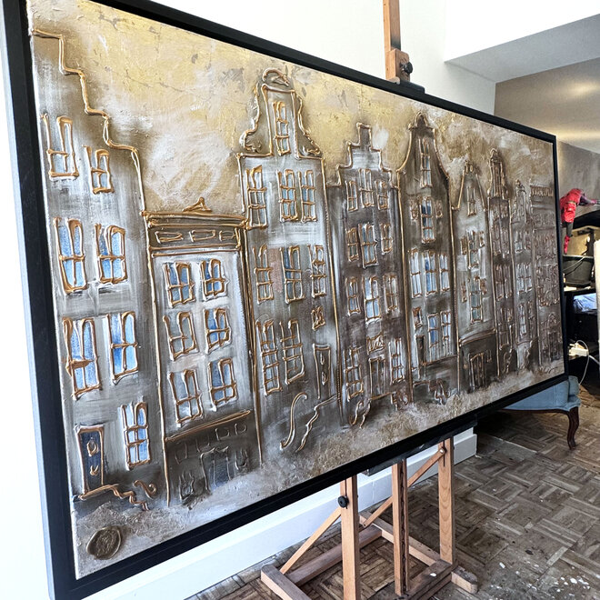 Painting - 100x200 cm - Rick Triest - Amsterdam Herengracht - White wash & Goldleaf - Raw Umber #4