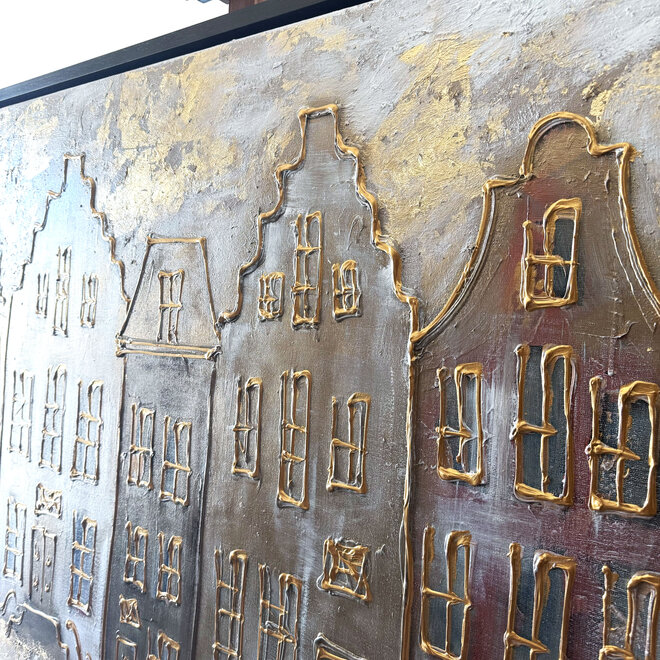 Painting - 100x150 cm - Rick Triest - Amsterdam Herengracht - White wash & Goldleaf - Raw Umber #5