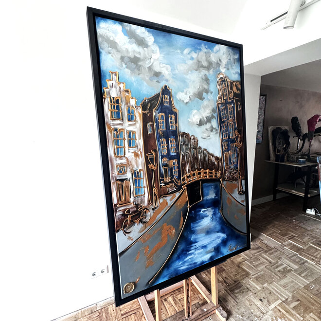 Painting- 100x150cm - Rick Triest - Amsterdam Herengracht -Dutch Clouds #1